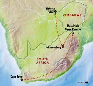 South Africa Zimbabwe Tour Map