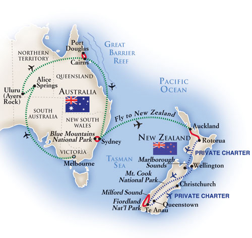 Australia and New Zealand tour map