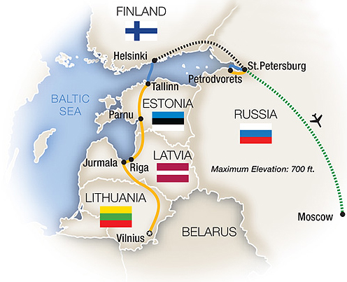 Russia and Baltic Treasures Tour Map