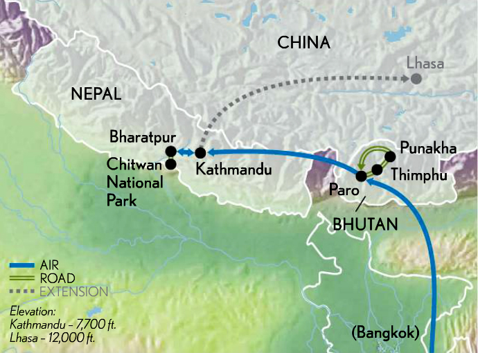 Bhutan Nepal Tour Map