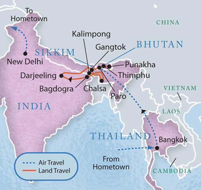 Thailand Bhutan Sikkim Tour Map