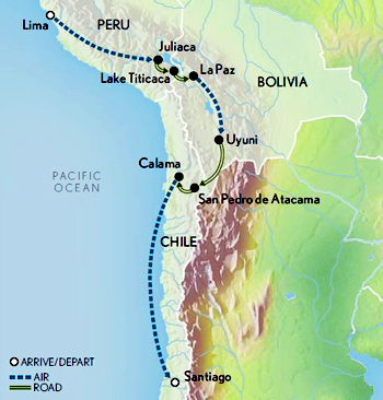 Bolivia Chile Peru tour Map