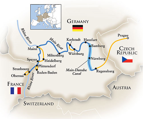 River Cruise Tour Map Germany France Czech Republic