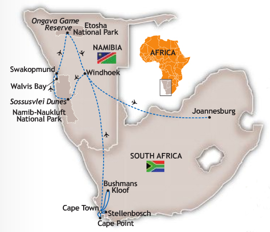 South Africa Namibia Tour Map