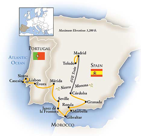 Spain and Portugal Cultural Tour Map