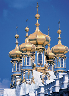 Onion domes of Catherine the Great Palace in St. Petersburg Russia