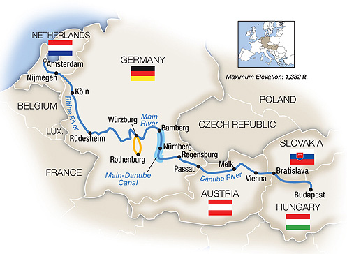 Netherlands Rhine River cruise Tour Map