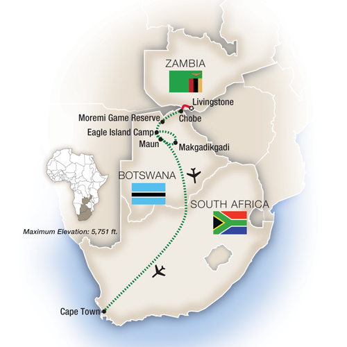 Zambia Botswana South Africa Tour Map