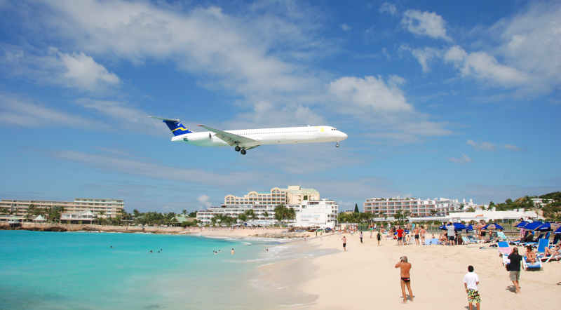 Airplane landing in St Maarten