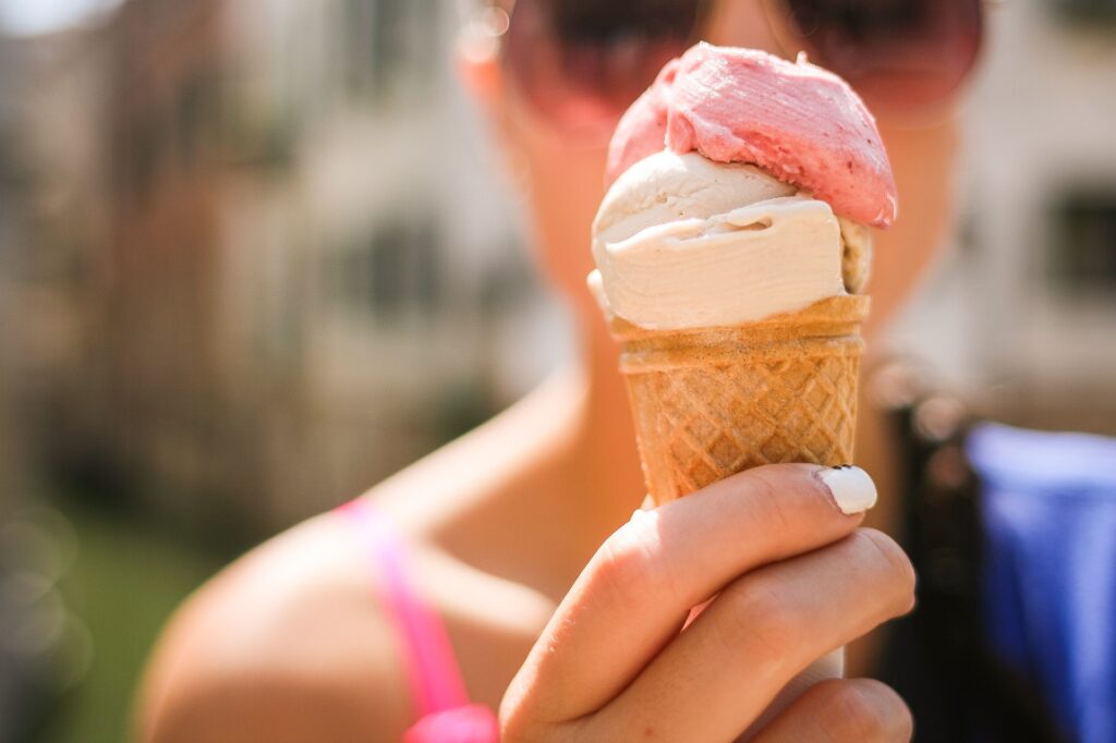 woman with gelato ice cream in Italy