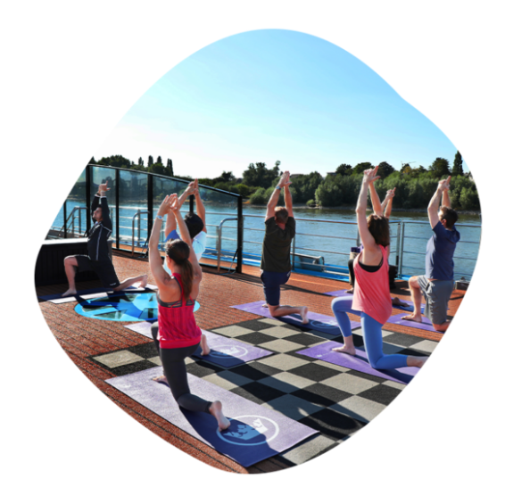 woman exercise on top deck of river cruise ship