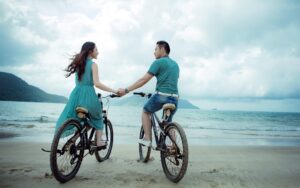 couple biking