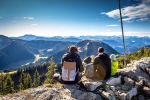 family travel mountain top